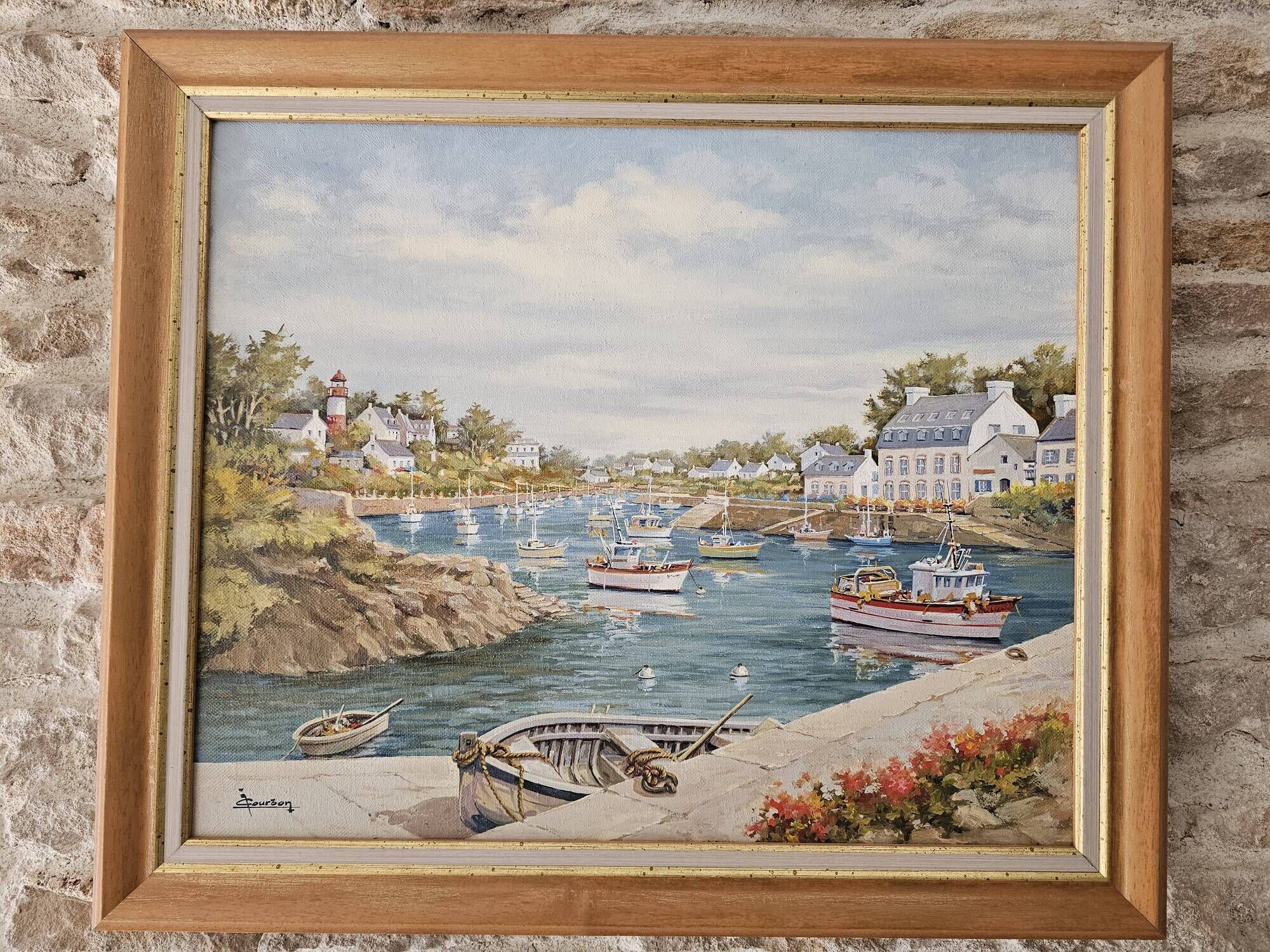 Oil Painting on Canvas Marine - Landscape Brittany - Doelan Signed J Courbon