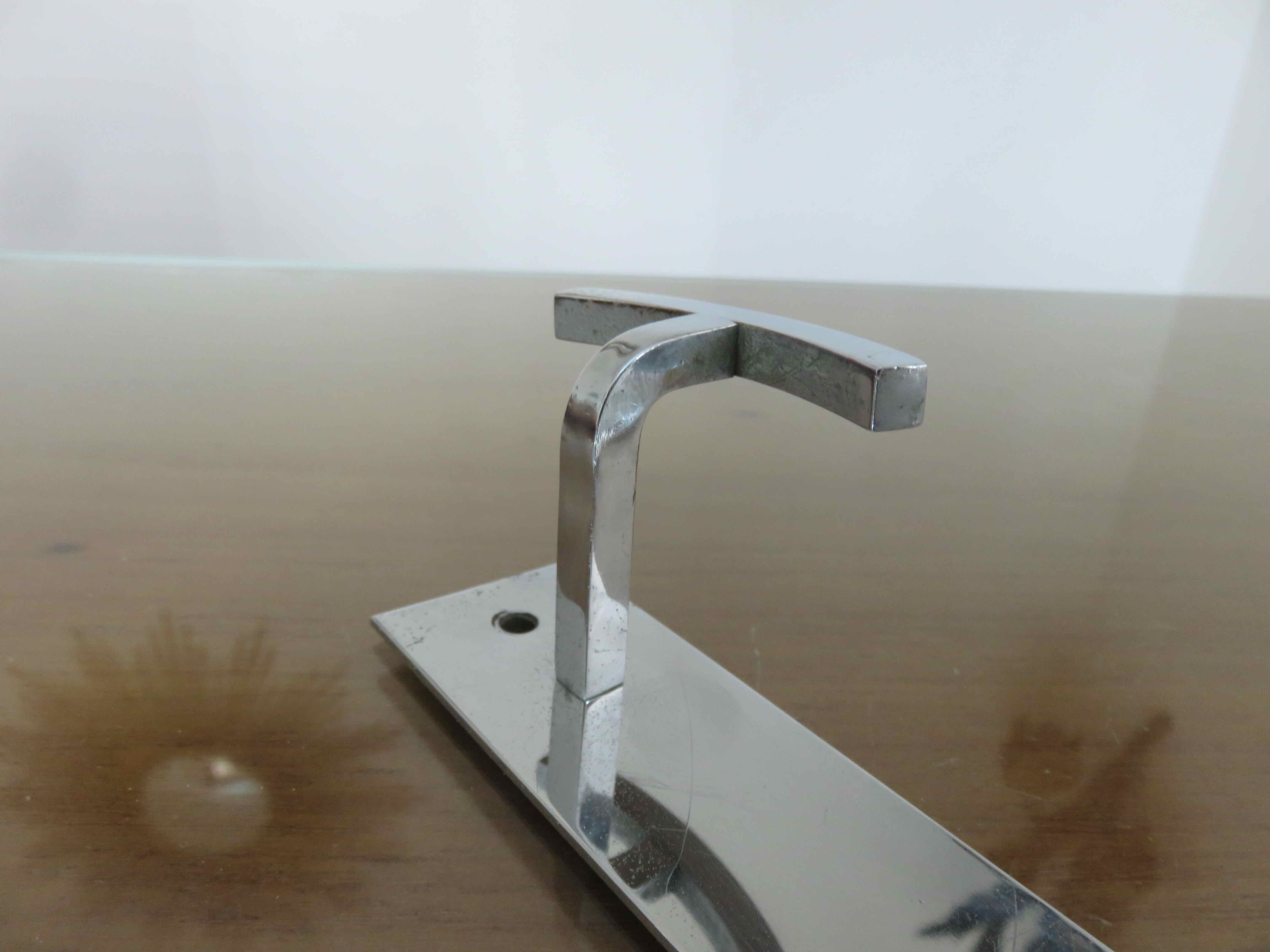 Coat rack in chrome brass 2 hooks 70s