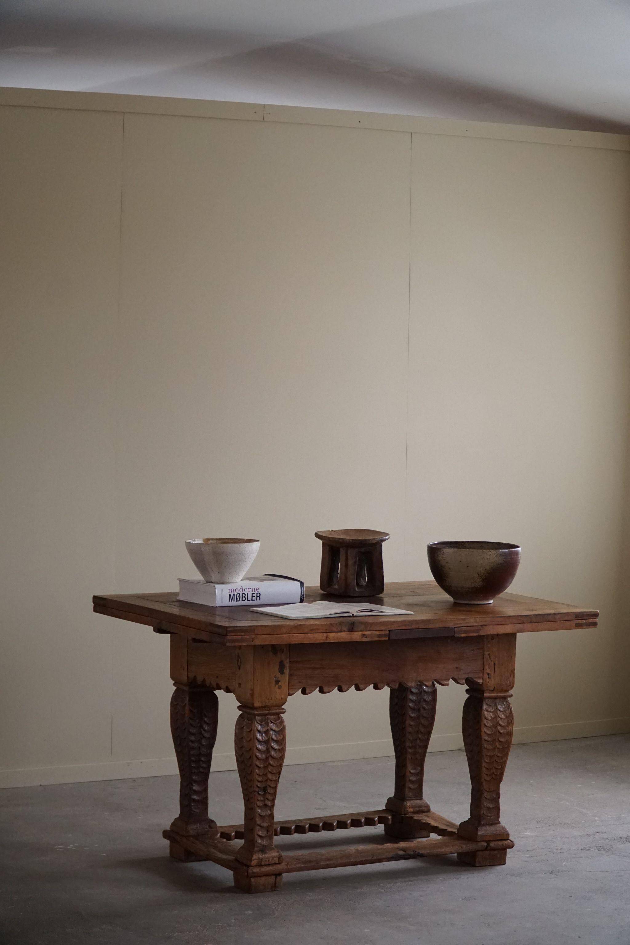 Antique Baroque dining table/desk in oak, Danish cabinetmaker, 19th century.