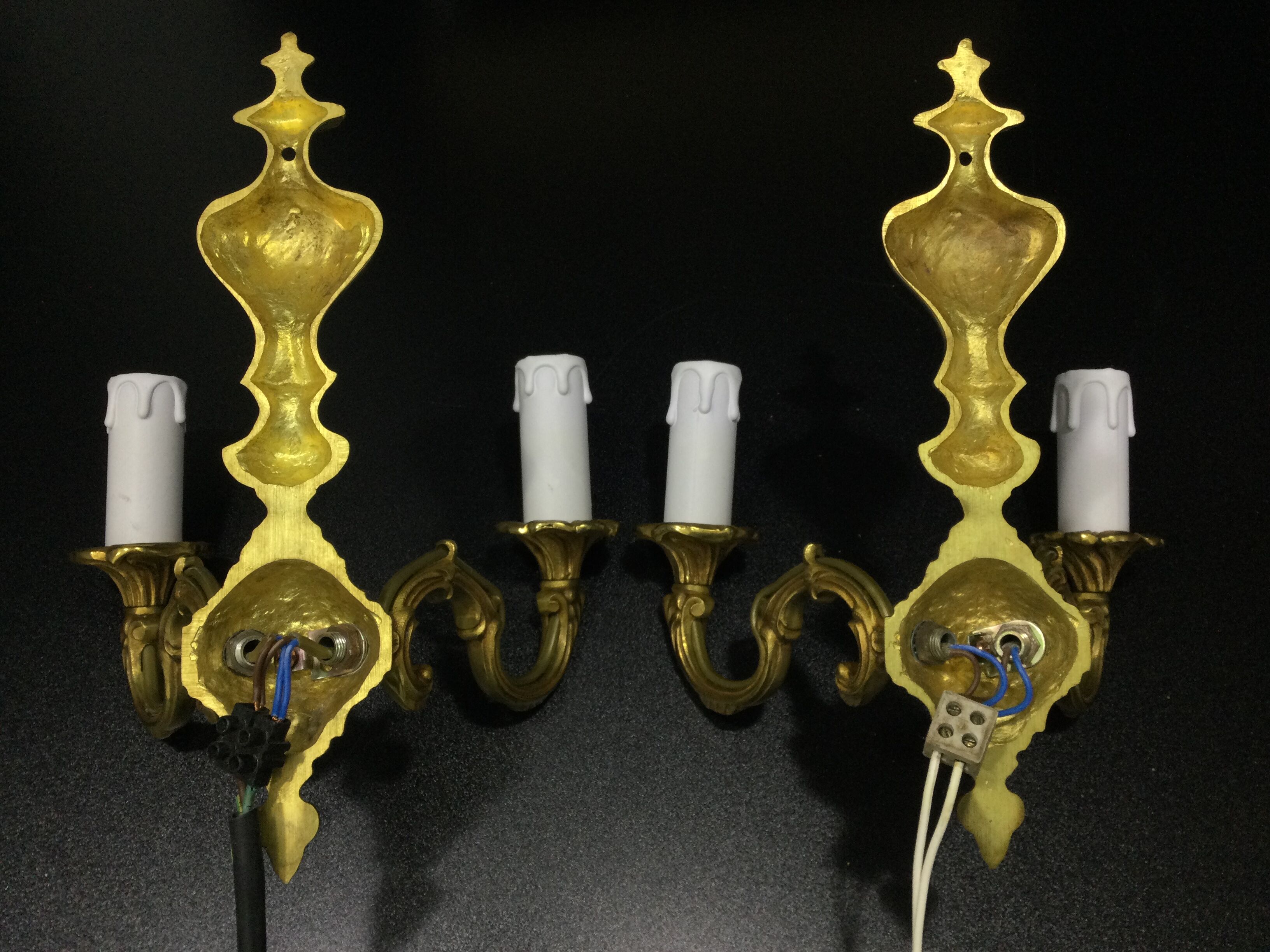 Pair of sconces Bronze 2 lights Louis XV style