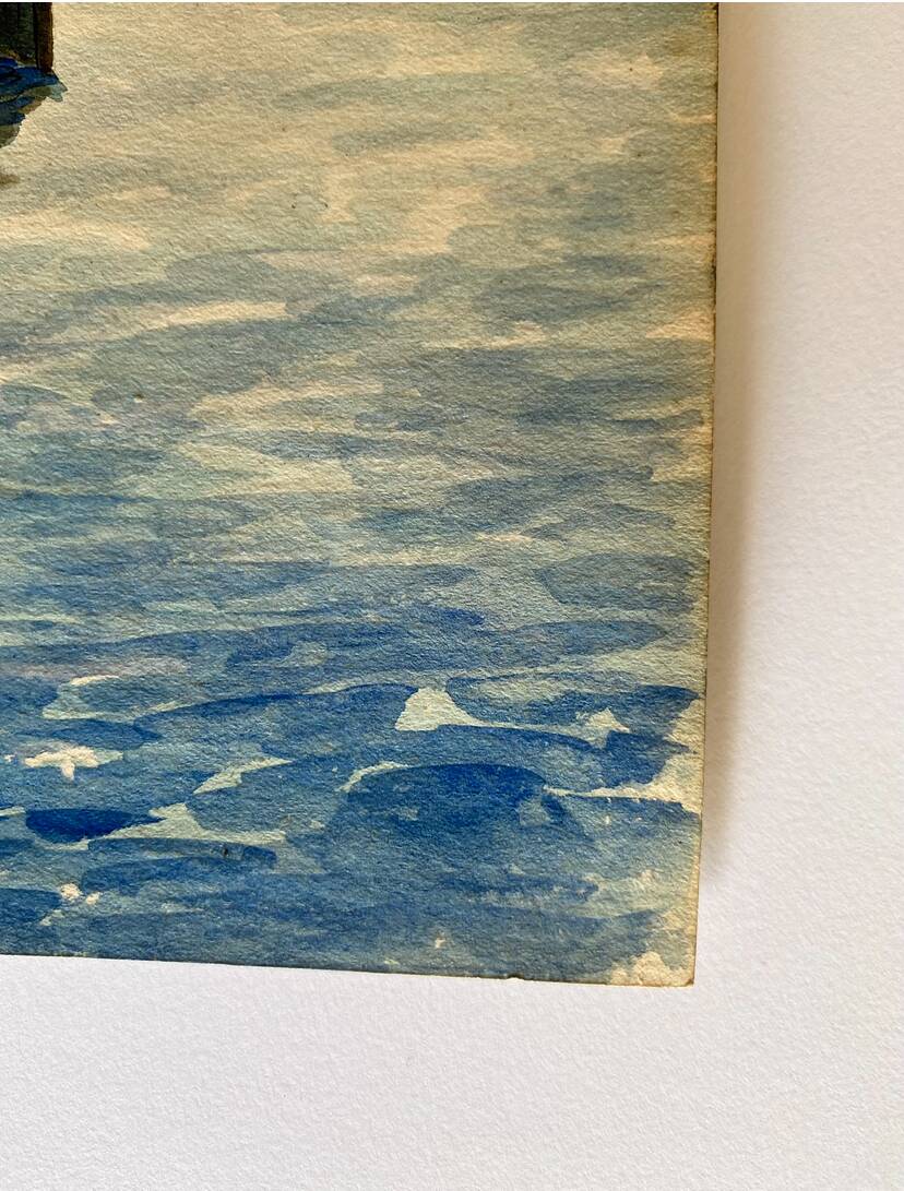 Illustration 1900, fishermen and the volcano