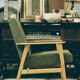 Vintage wood armchair boho green leaf oryginal from Mid century modern 1970 light wood chair salon