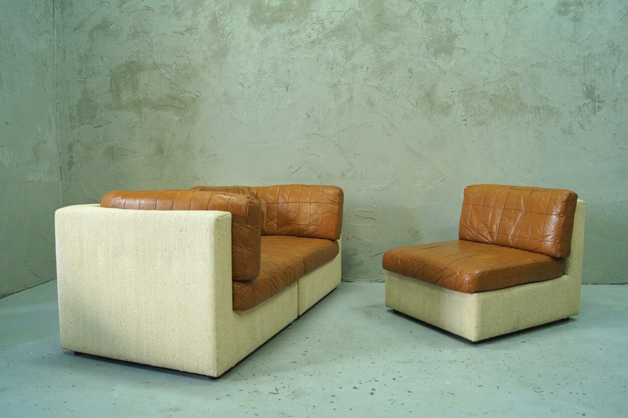 Canapé modulaire en cuir patchwork italien années 1970