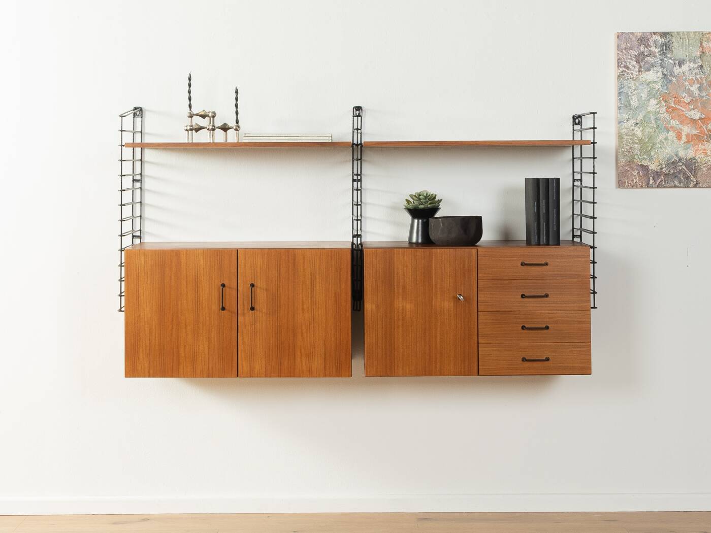 Teak veneer wall shelf, 1960s