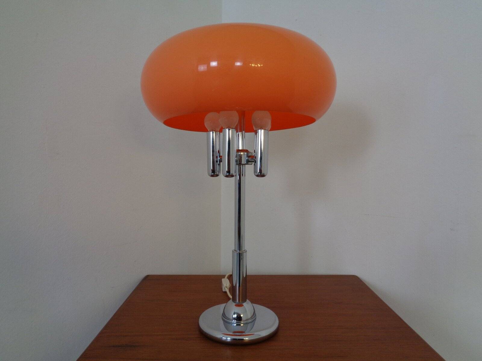 Italian orange plastic and chrome table lamp, 1960s