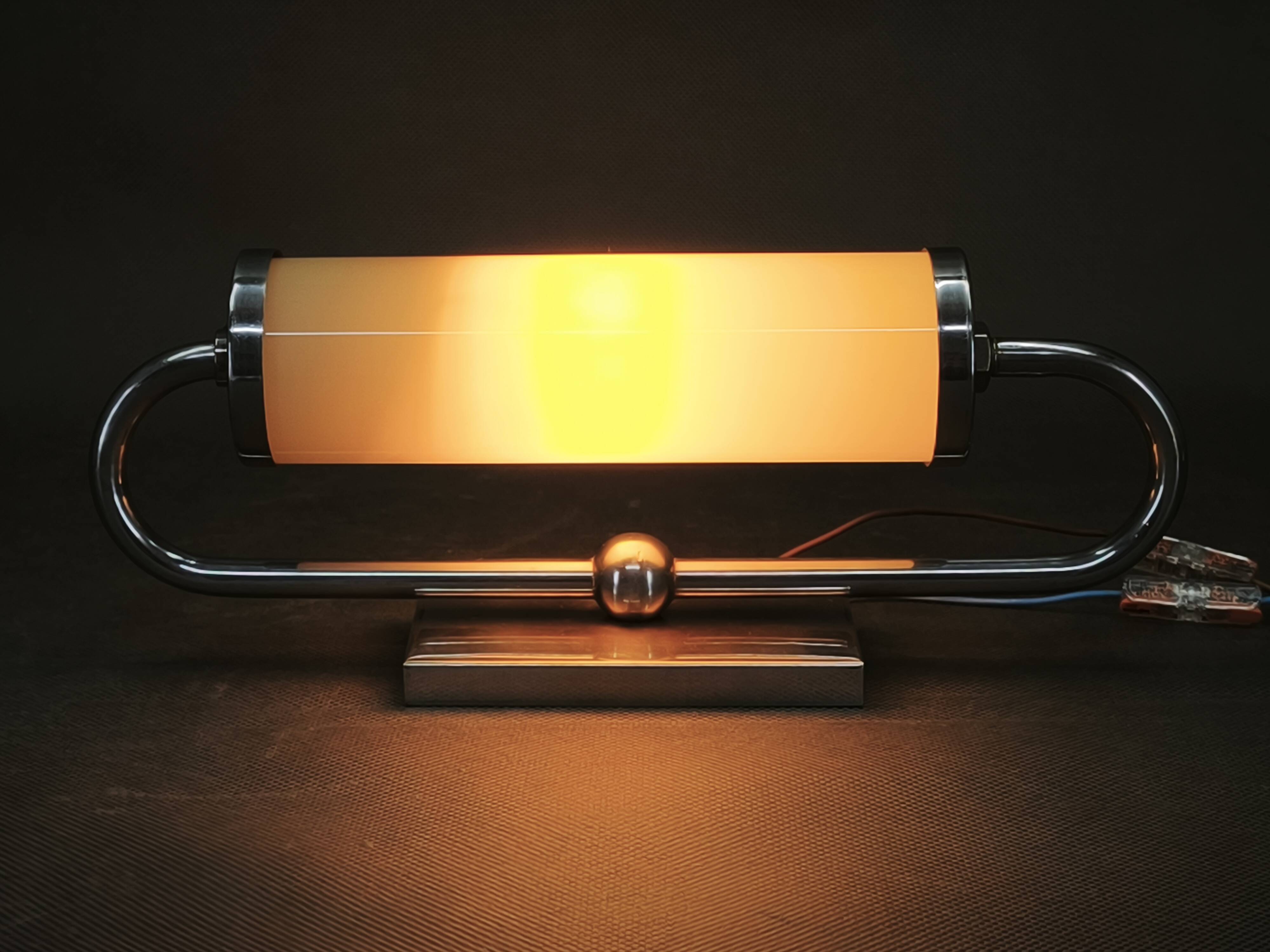 Czech Art Deco Chrome and Champagne Glass Wall Light, 1930s