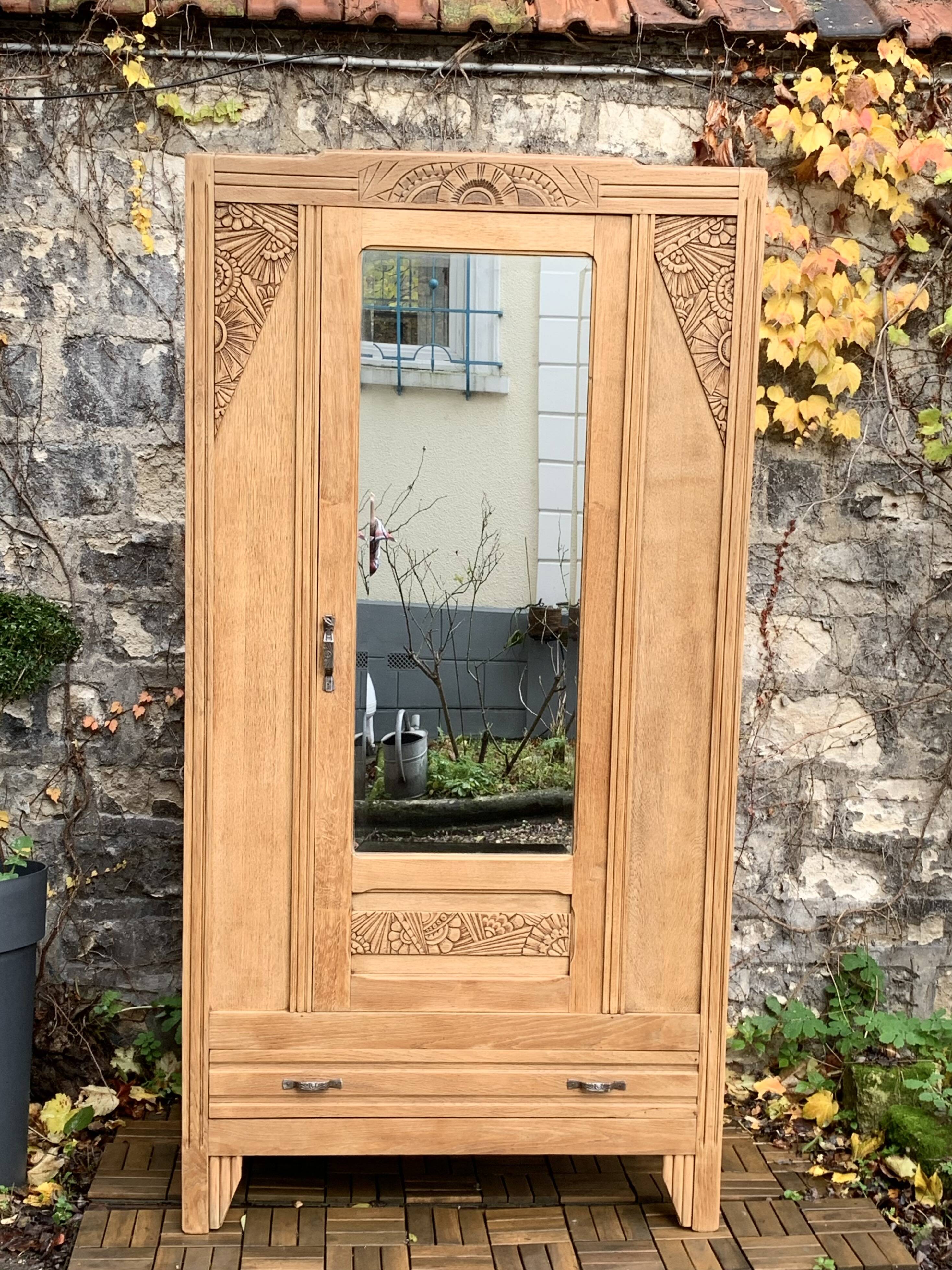 Parisian art deco cabinet in raw wood 1930