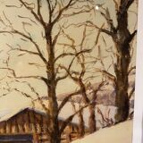 Tableau ancien, paysage de neige signé Salanon  milieu du XX siècle