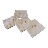 Set of 4 large white monogram embroidered linen napkins