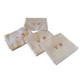 Lot de 4 grandes serviettes en lin monogramme brodé colori blanc
