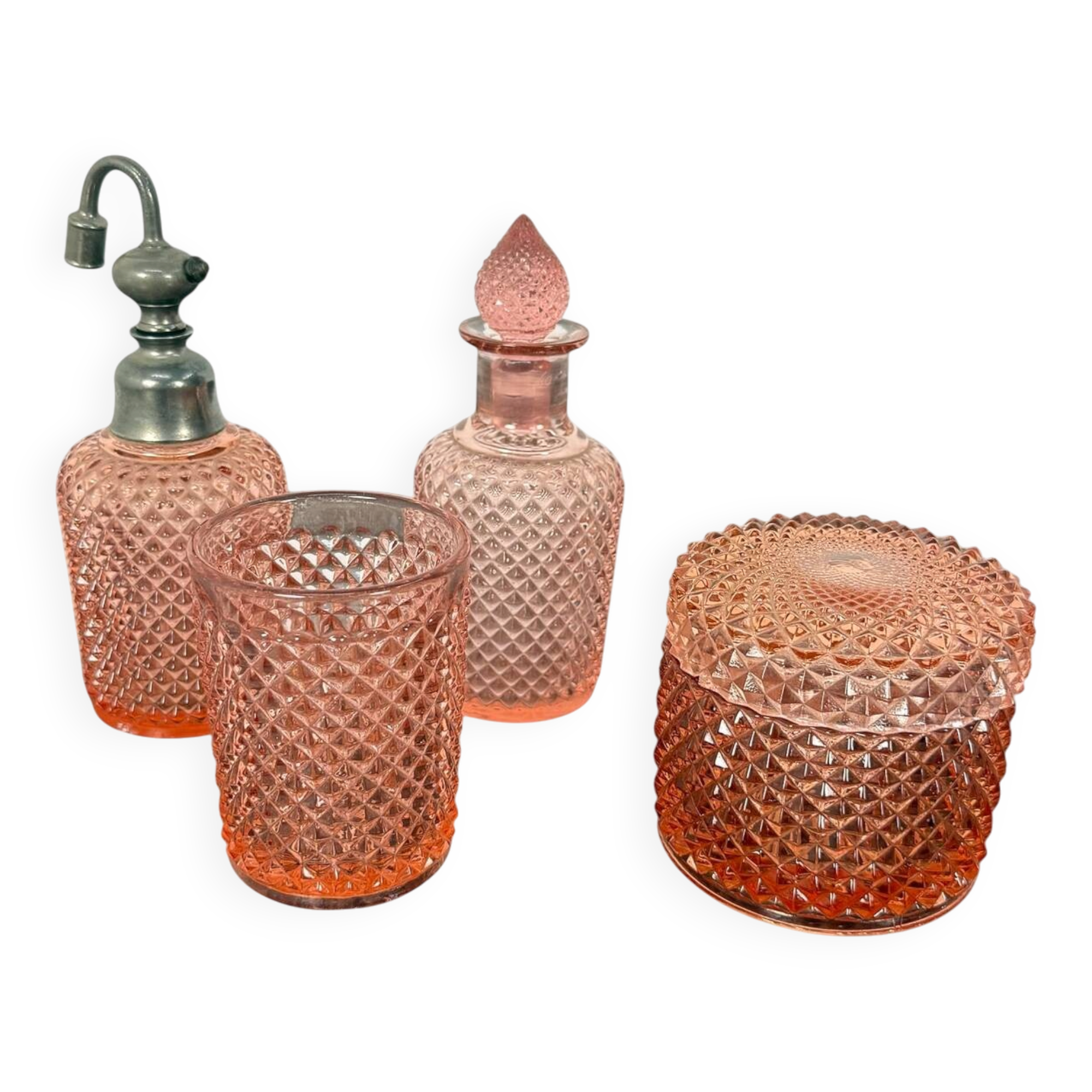 Vintage Pink Pressed Glass Bathroom Vanity Set
