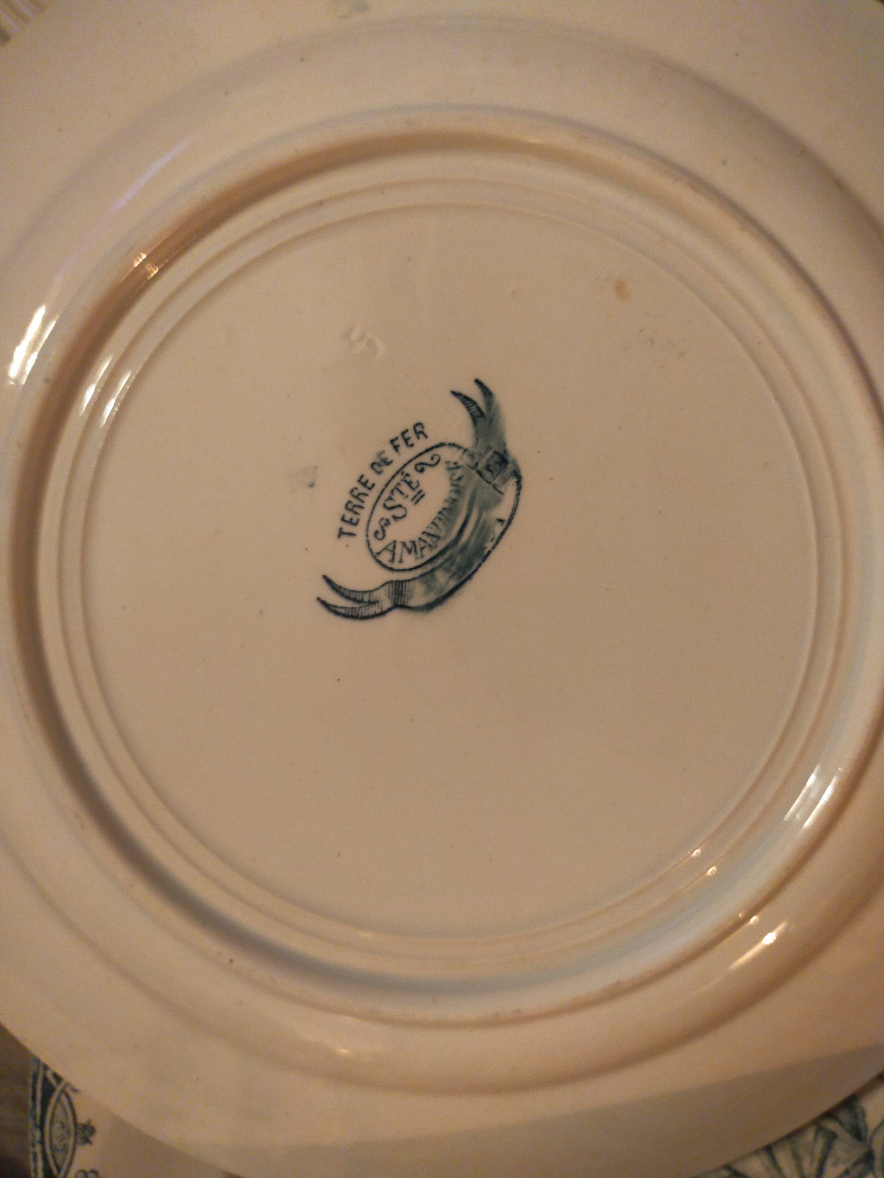 Set of ten vintage Terre de Fer Pervenche pattern plates