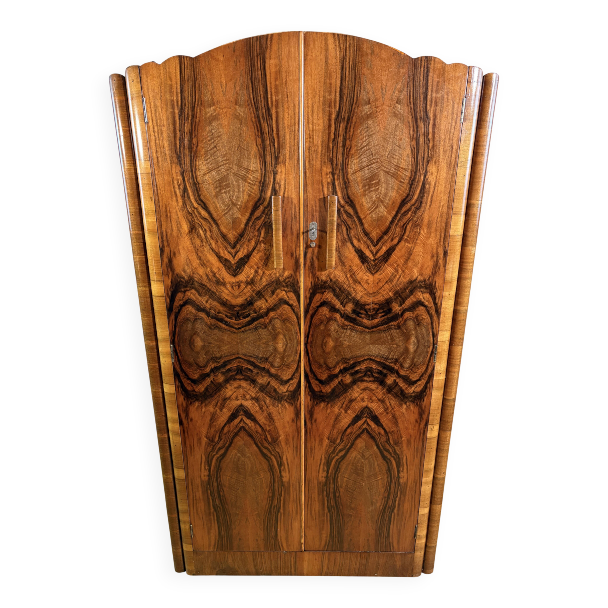 Art Deco Vintage 1930s  Figured Walnut Wardrobe Bookmatched Fitted Interior