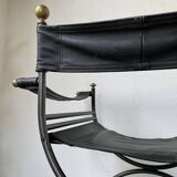 Pair of leather “curule” emperor armchairs