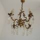 French Antique Art Nouveau 4 Light 3 Side Brass Crystal Cage Chandelier