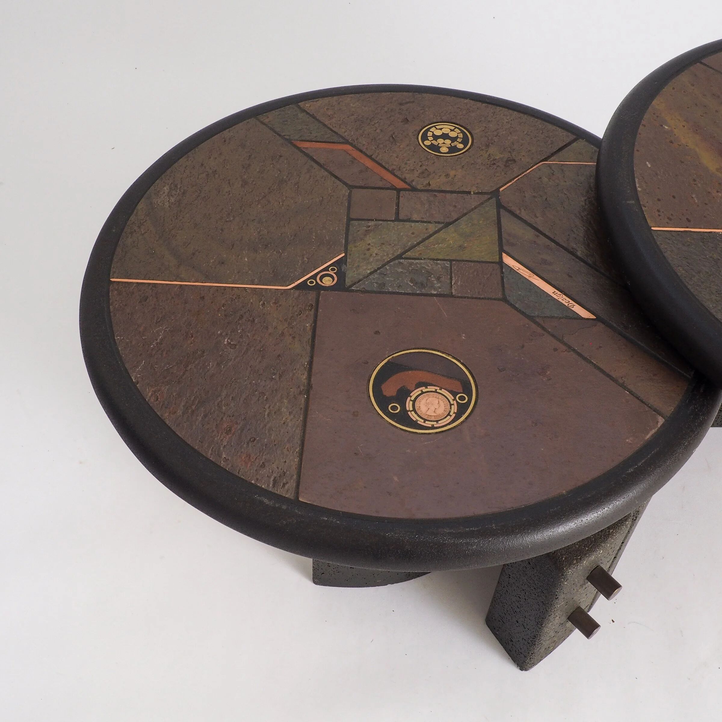 Rare two-tier modular brutalist coffee table by Paul Kingma
