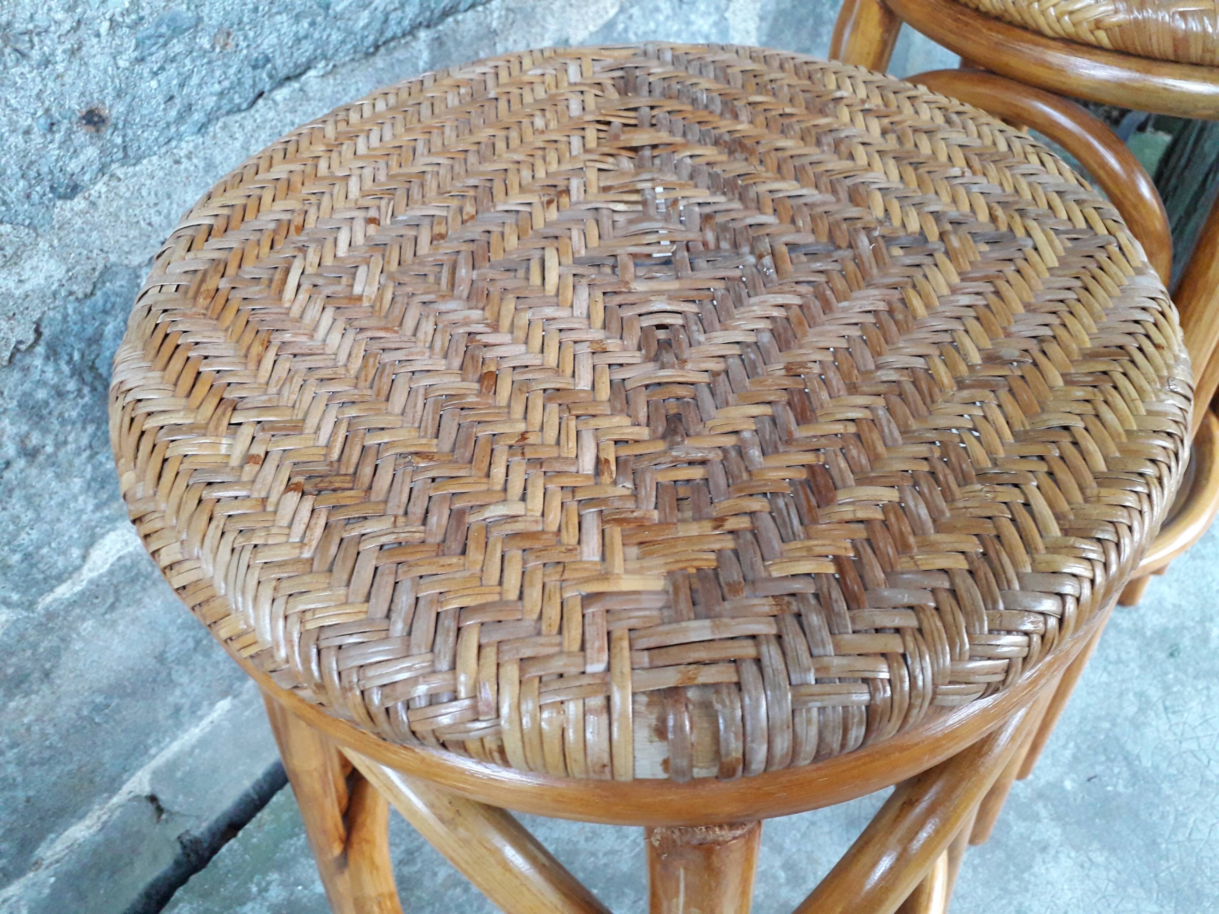 Bar en rotin vintage & ses tabourets