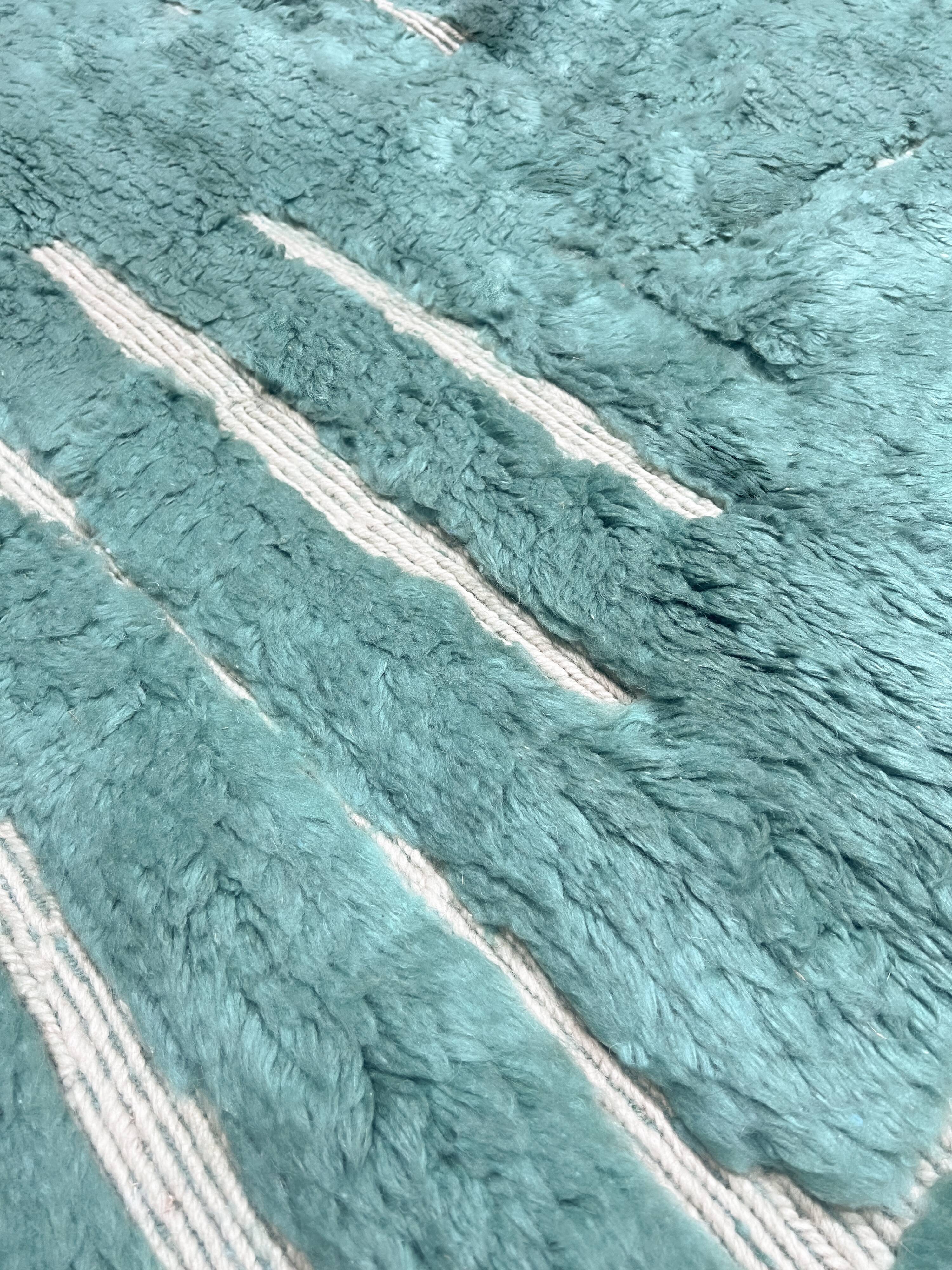 Moroccan Berber rug Beni Ouarain emerald blue 3x2.12m