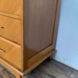 Commode vintage à 3 tiroirs pieds compas en chêne clair