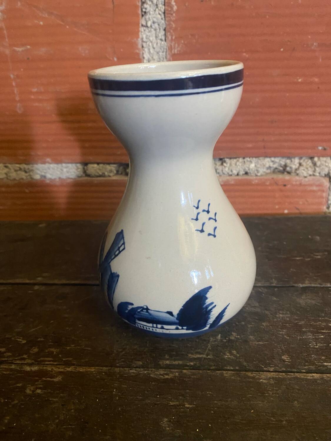 Antique DELFT Vase White Ceramic Blue Decor Vintage Mill #D573