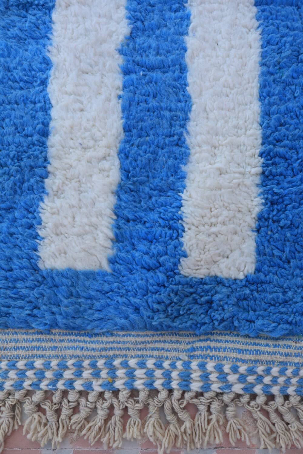 Moroccan Berber blessed ouarain rug modern blue and white