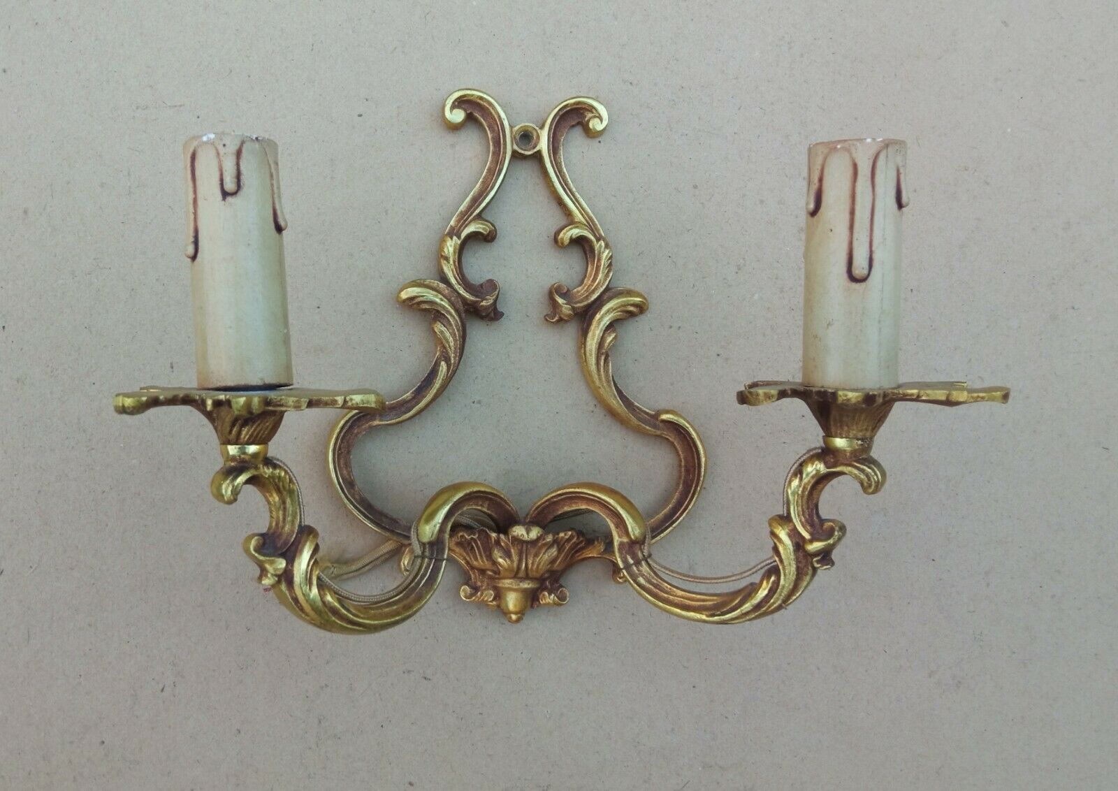 Pair of Louis XV style bronze cage wall lamps