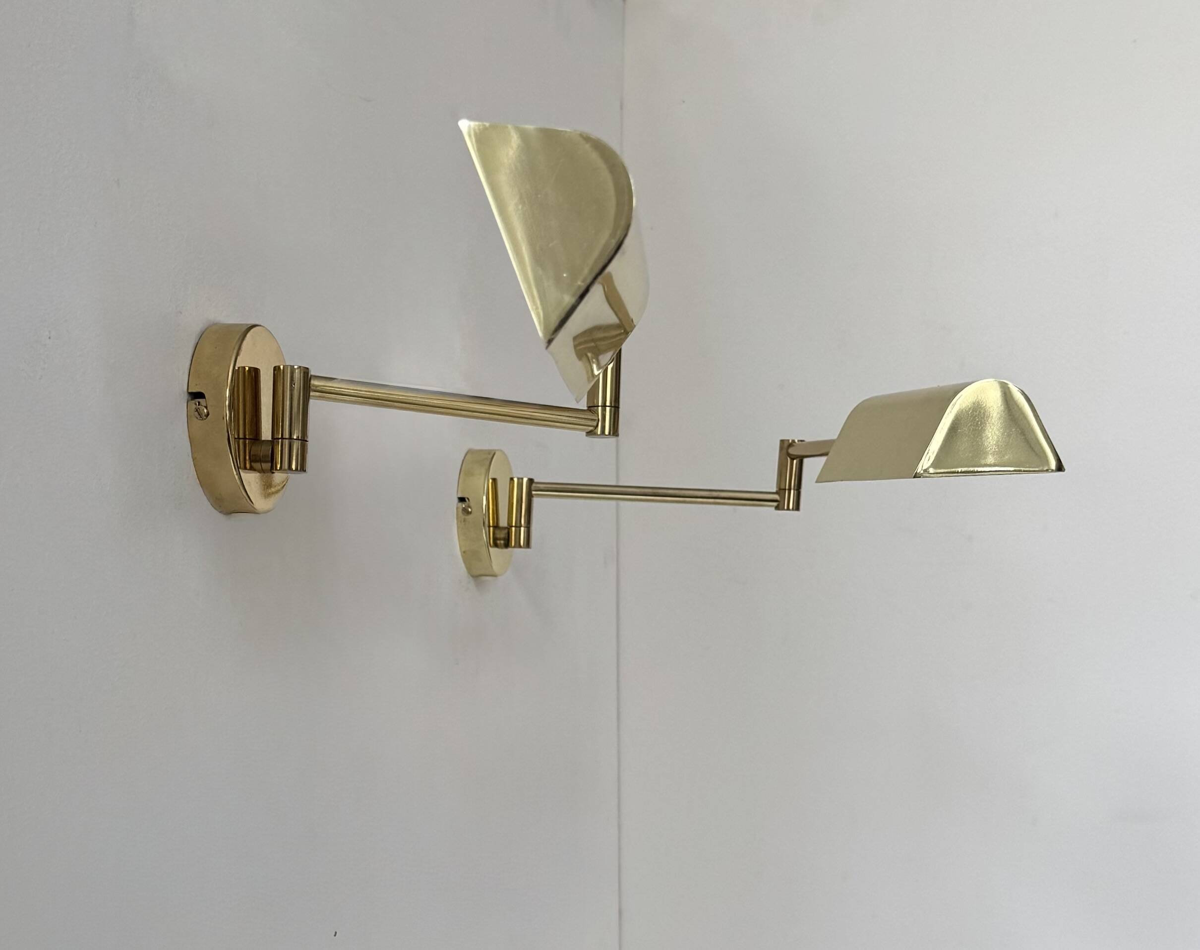 Pair of vintage adjustable wall lights, brass, France, 1970