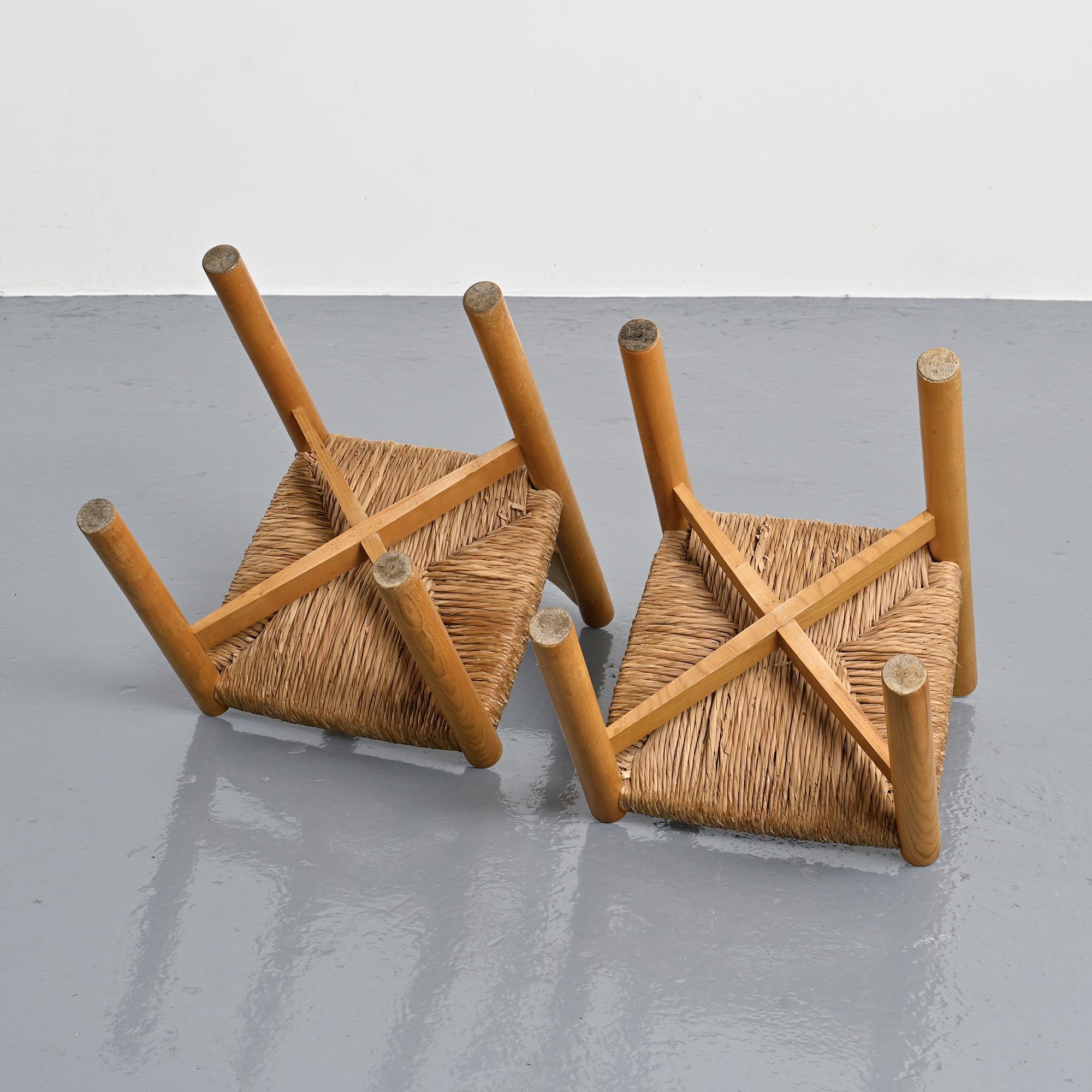 Pair of Méribel chairs by Charlotte Perriand, circa 1955.