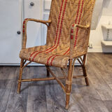 Fauteuil rotin osier motif rouge