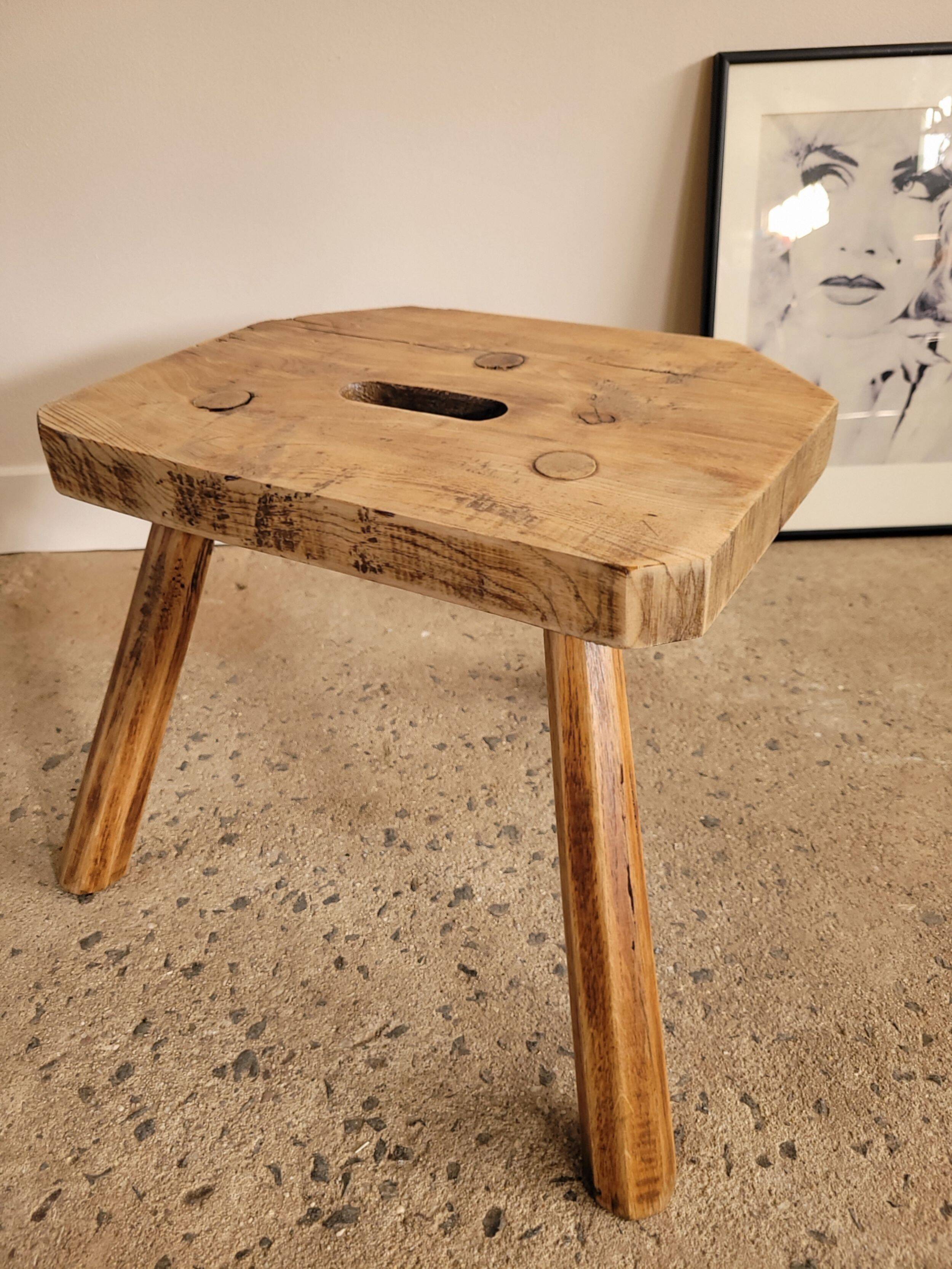 Small brutalist wooden stool