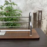 Large Art Deco wall-mounted coat rack in wood and chrome metal with mirror