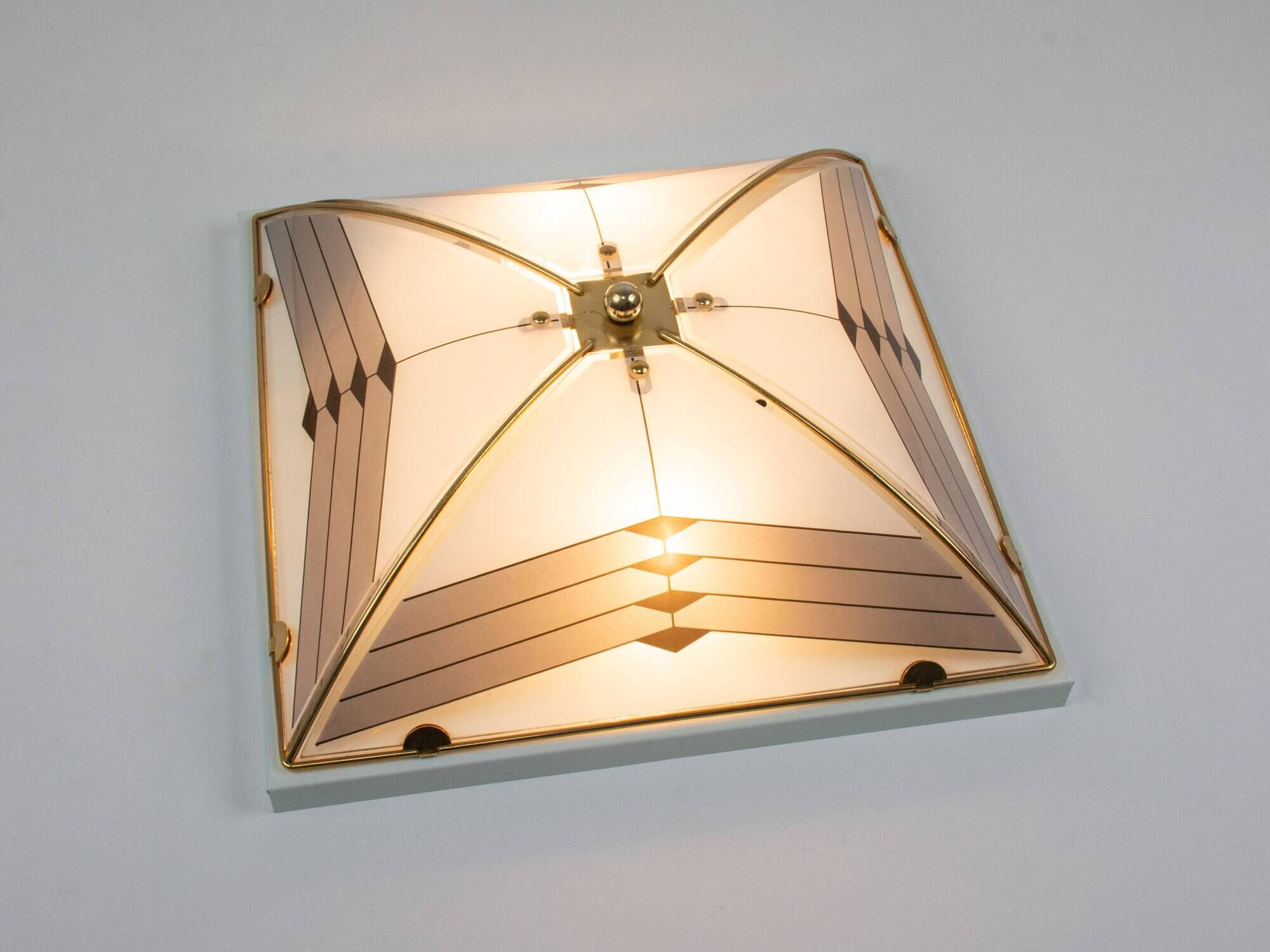 Vintage Art Deco Style White And Gold 1980s Ceiling Or Wall Lamp