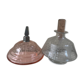 Two bottles of art deco perfume in chiseled glass