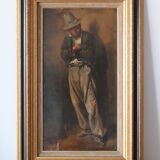 Old peasant painting in the hat