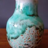Vase en céramique bleu-vert signé Pierre Lion, année 60
