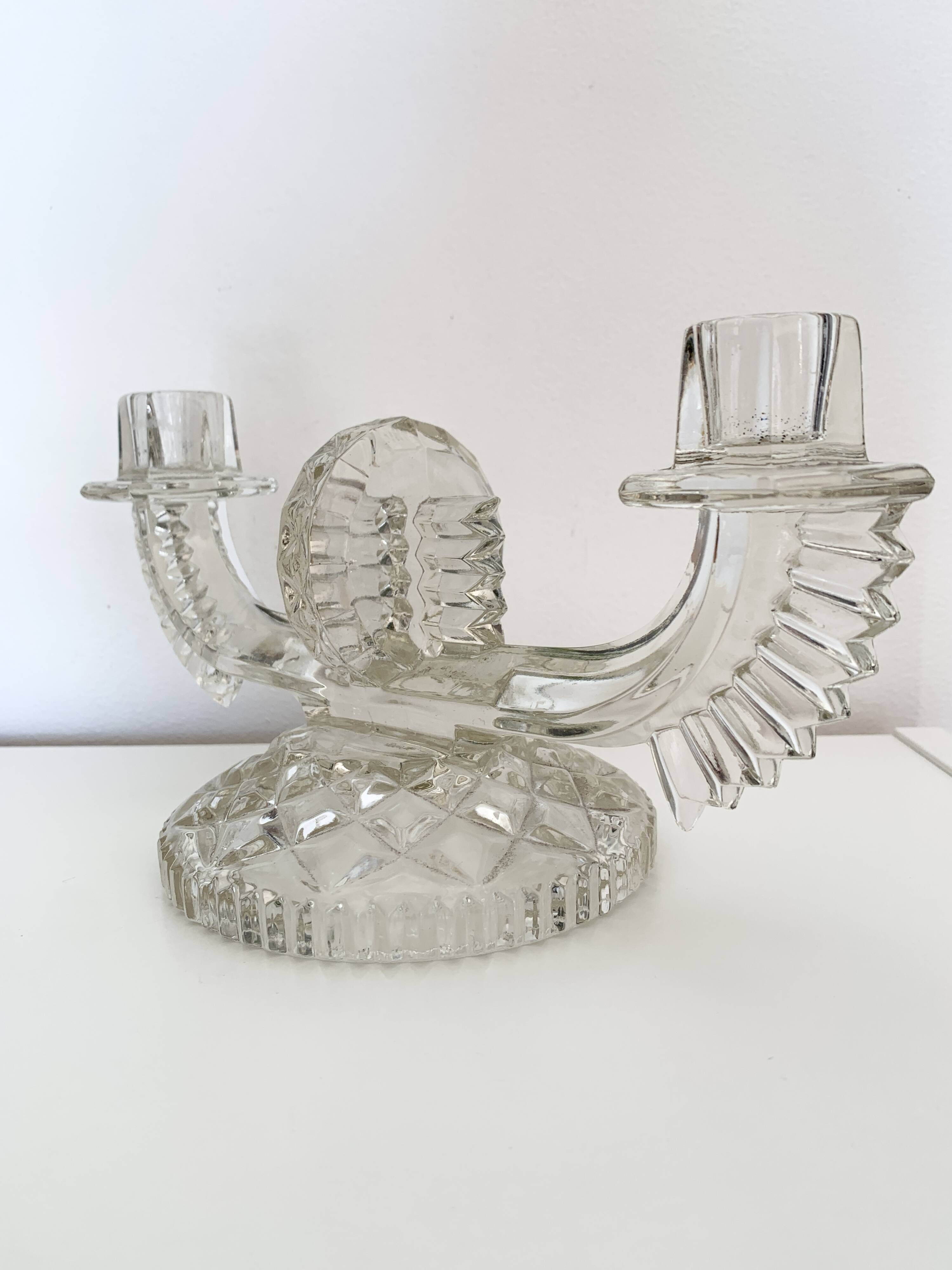 Czechoslovak moulded glass candlestick