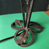 Hammered wrought iron lamp with white opaline Handmade craftsmanship