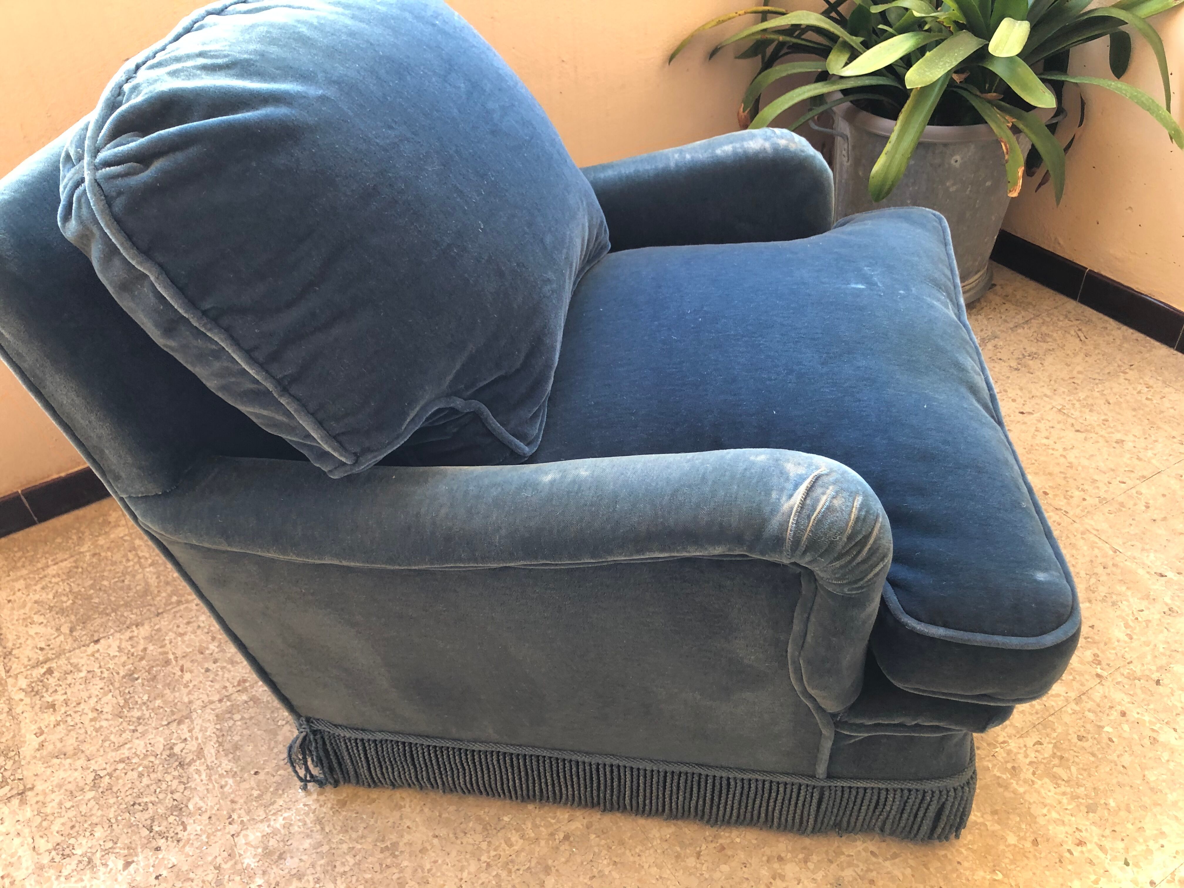 Pair of vintage chairs in oil blue velvet.