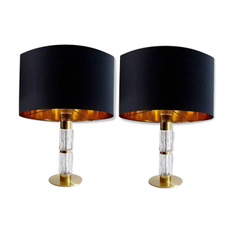 Pair of XXL Vintage Lamp, 60s, Brass Glass