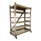 VINTAGE INDUSTRIAL WOODEN SHELF ON WHEELS