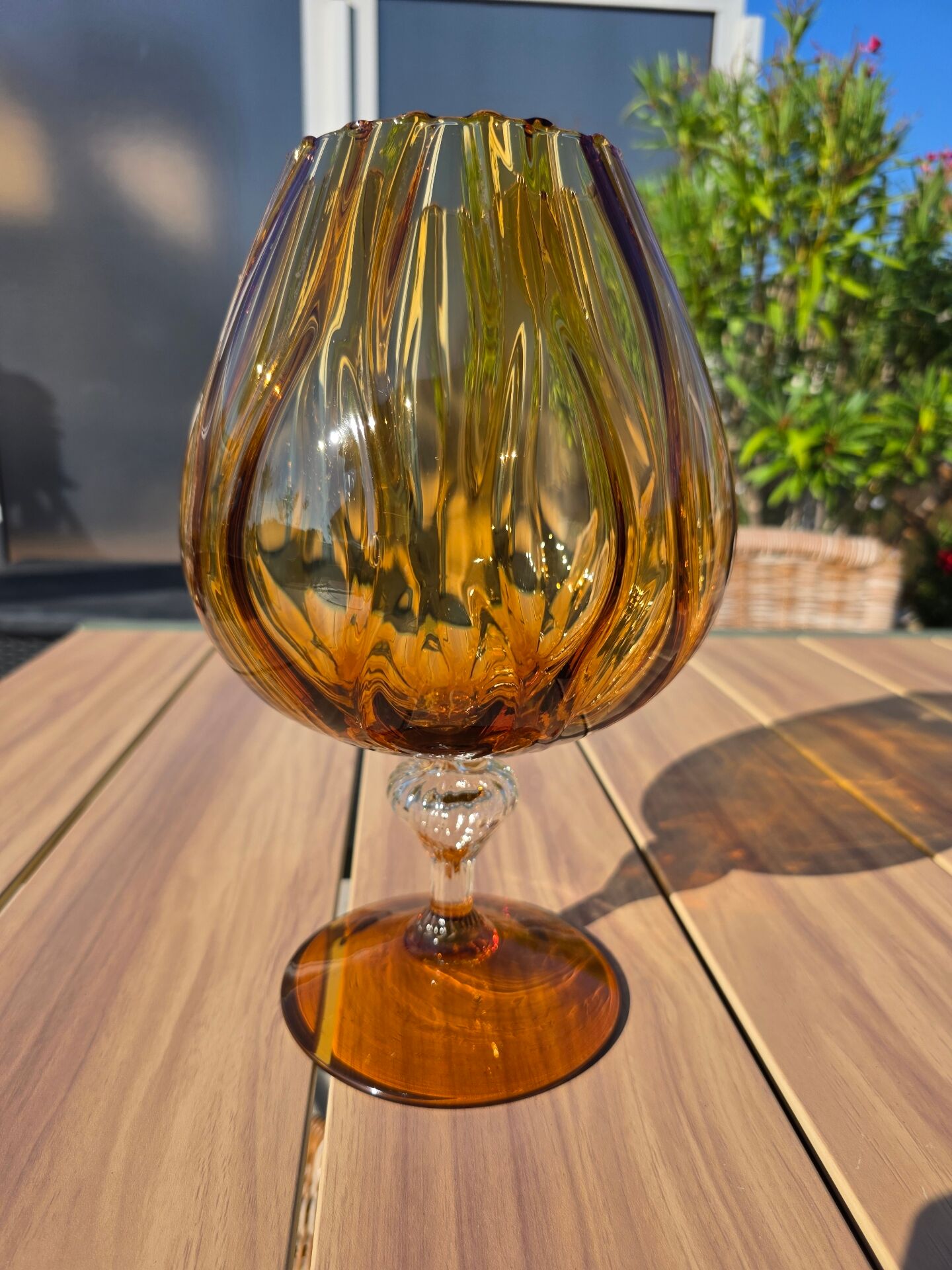 Giant glass 31 cm Empoli blown amber vintage