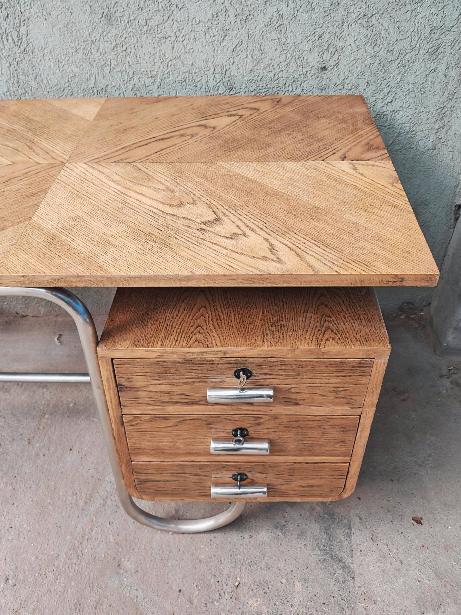 Bureau Bauhaus in ash veneer and tubular steel by Andre Lurcat