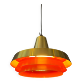 Mid-century Danish style orange brass suspension light.