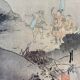 Estampe japonaise du XIXème siècle encadrée signée Ogata Gekko "Guerriers sur l'île d'Onigashima"