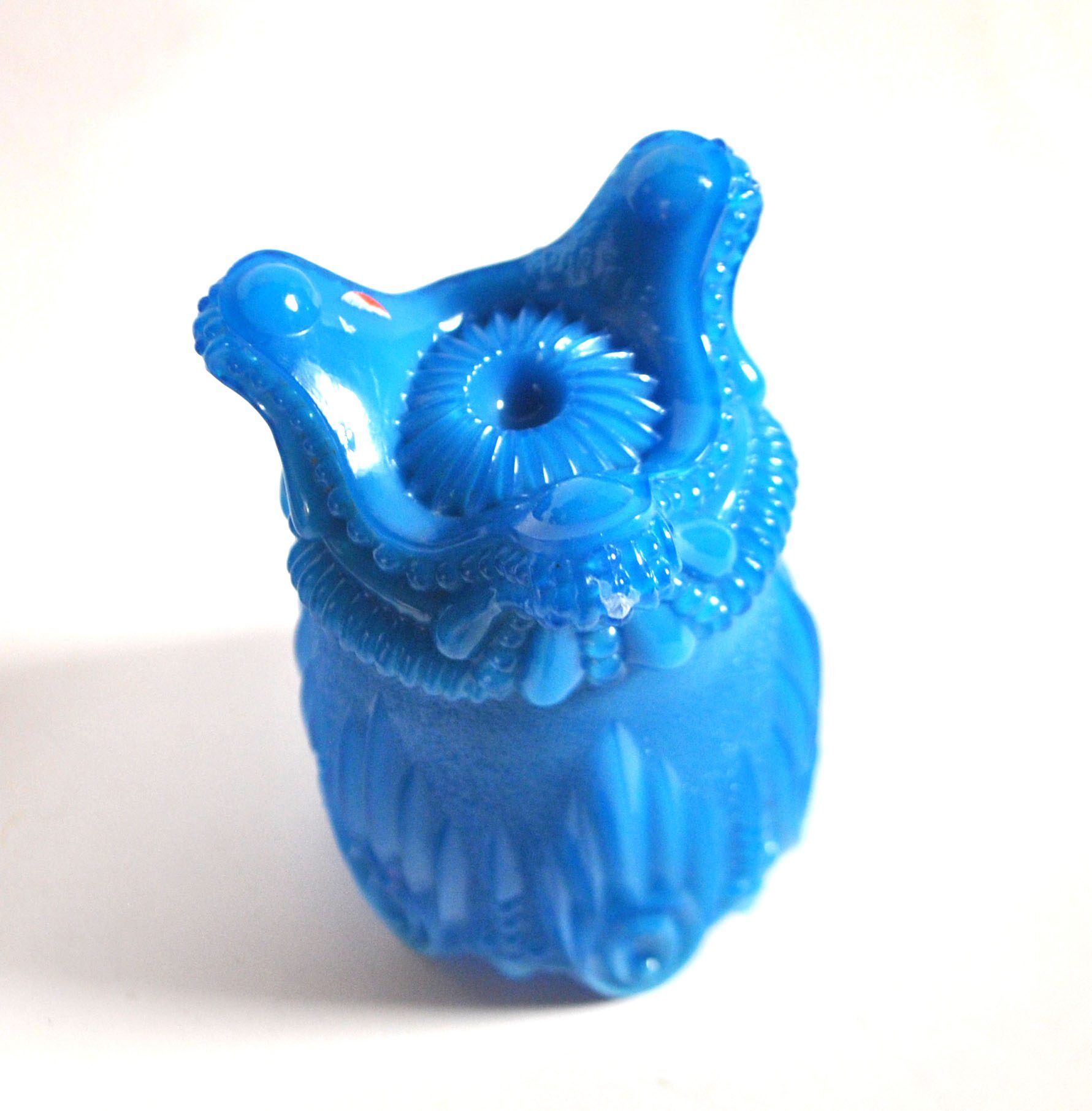Portieux Gothic opaline goblet candle holder in blue opaline signed - 1910