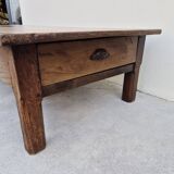 Rustic farmhouse coffee table with two drawers, solid oak, 19th century - 1.97m
