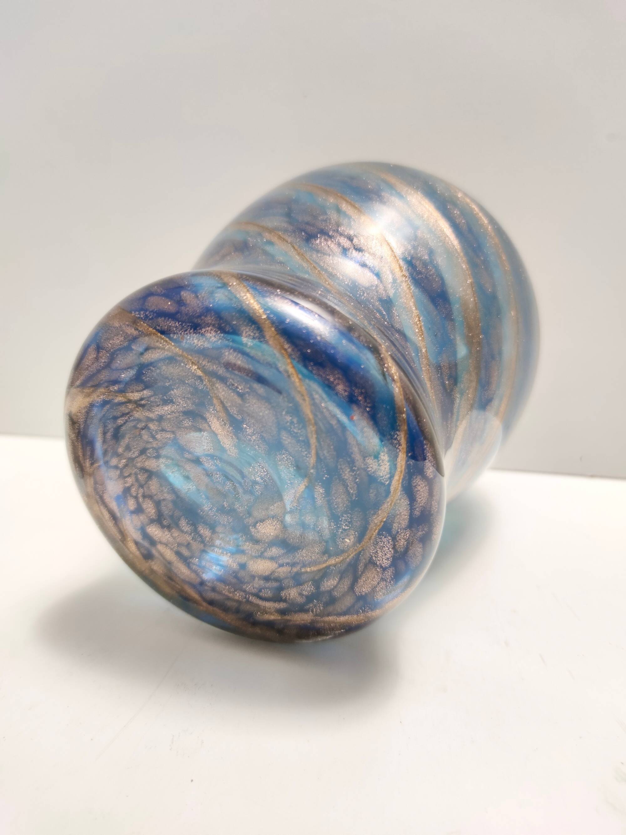 Blue Murano Glass Vase by Fratelli Toso with Bronze Aventurine
