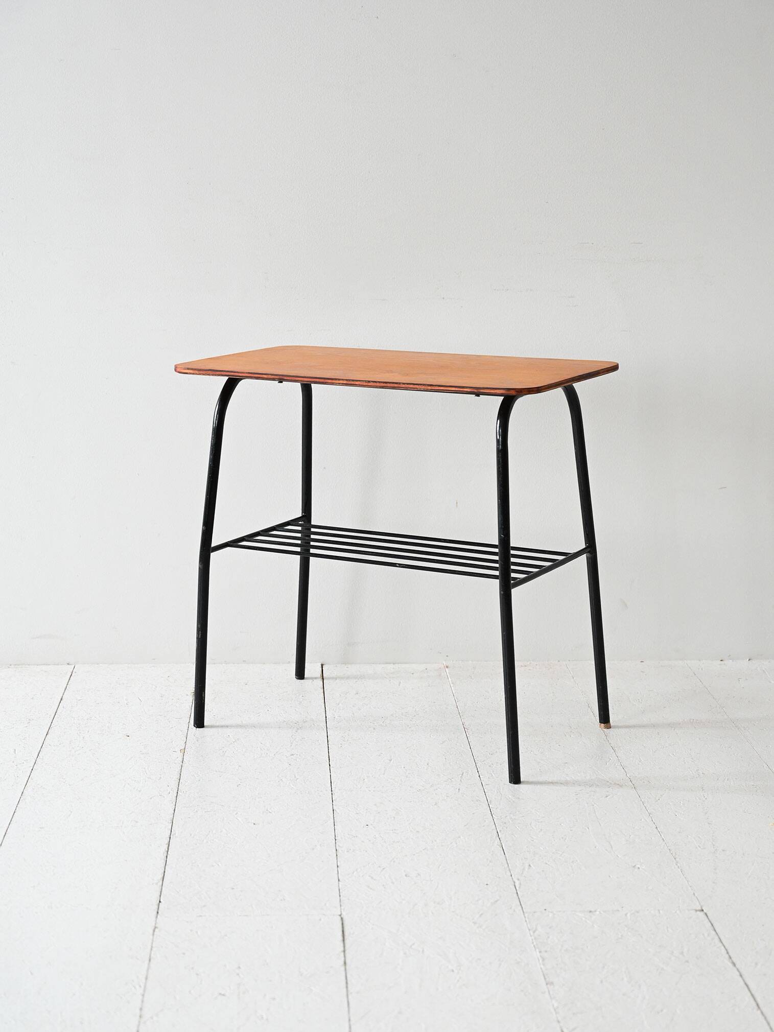Vintage Scandinavian pine and metal side table