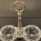 Salière double en cristal taillé signée Baccarat avec monture en métal