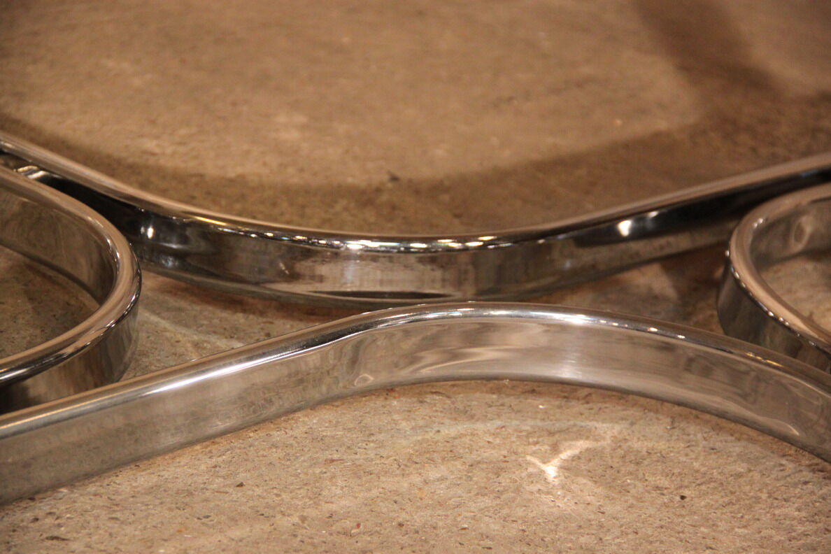 Dining table glass smoke base chromed metal 1970